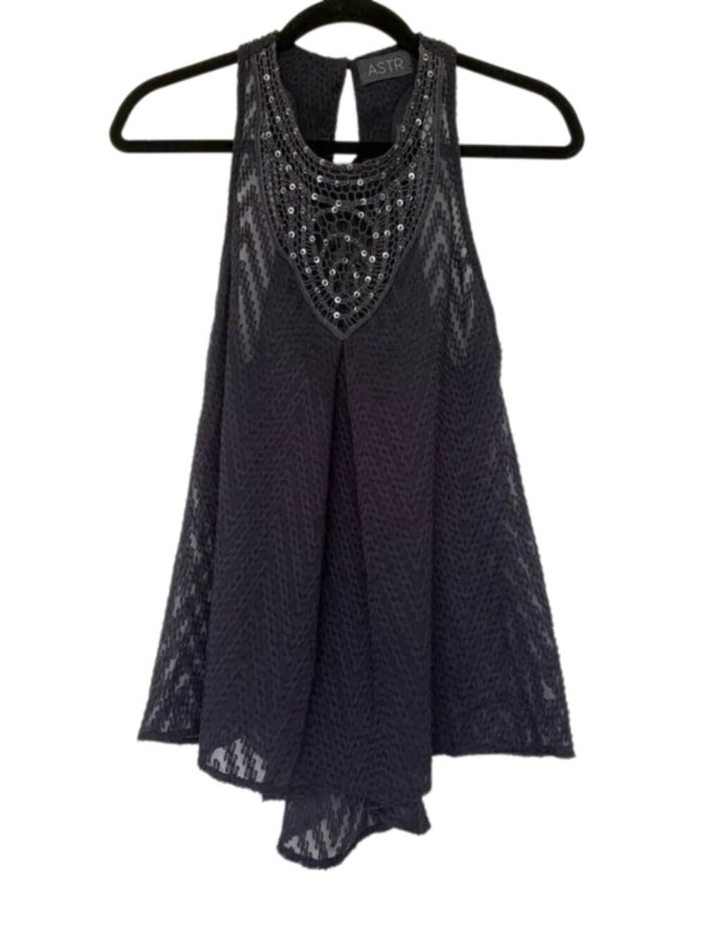 ASTR by Anthropologie Black Embellished Halter Asymmetrical Top